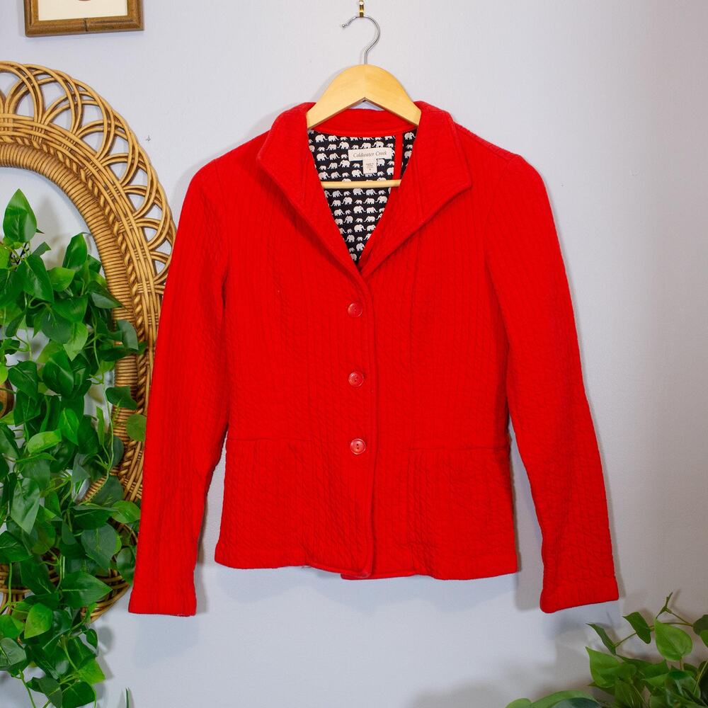 VTG Red Cotton Blazer Elephant Print Lining Tailored Jacket Preppy | True Winter